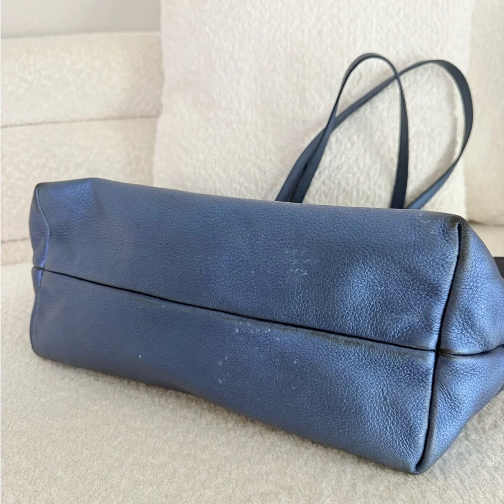Tory Burch Emma Gray Wool & Metallic Blue Leather Tote‎ Bag